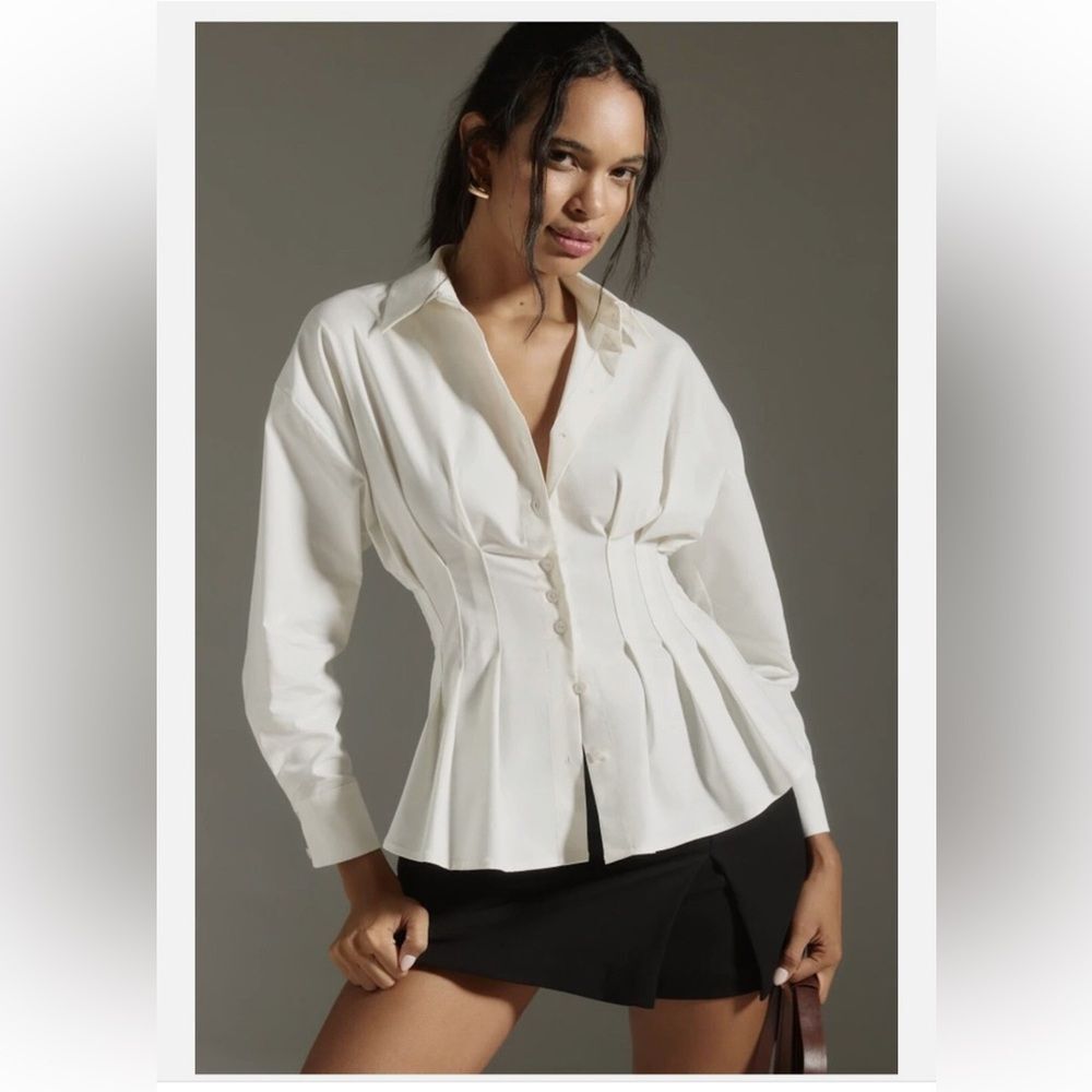 Anthropologie The Tobie Long-Sleeve Pleated Blouse by Exquise